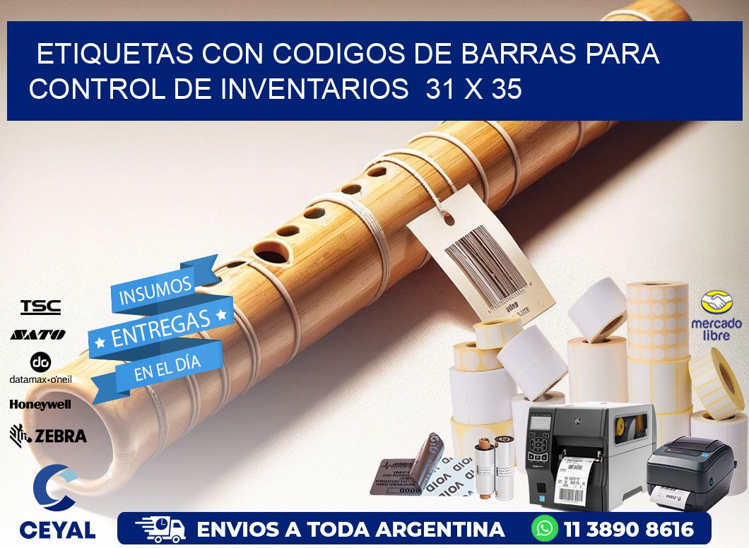Etiquetas con Codigos de Barras para Control de Inventarios  31 x 35
