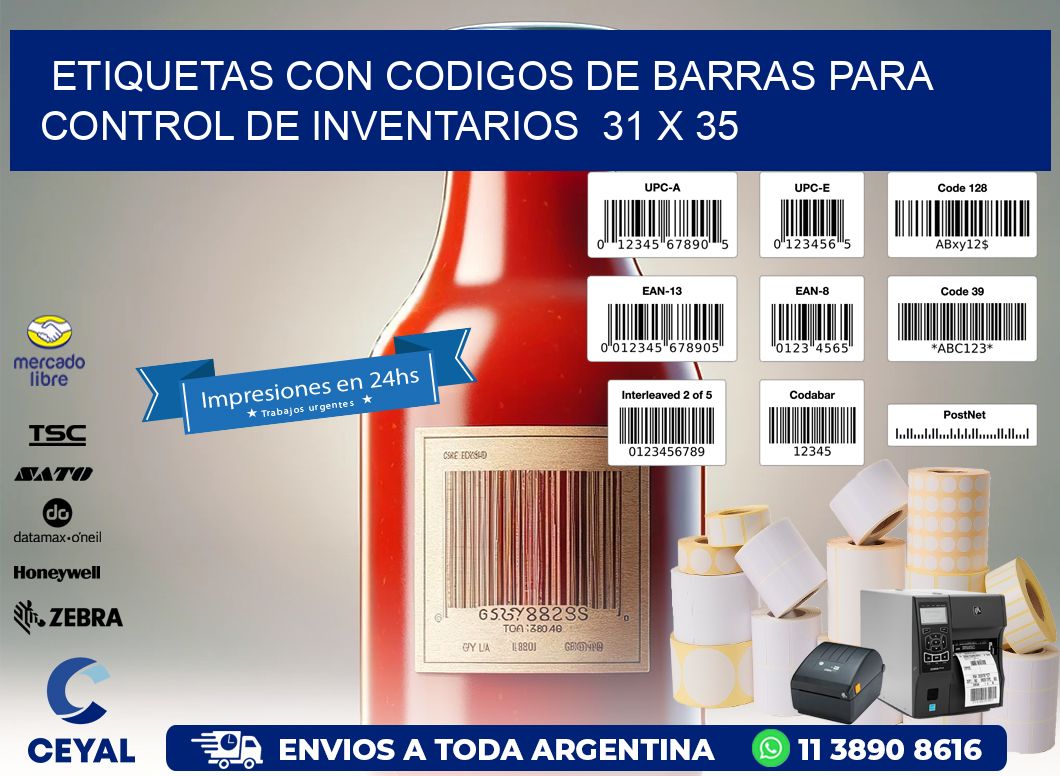 Etiquetas con Codigos de Barras para Control de Inventarios  31 x 35