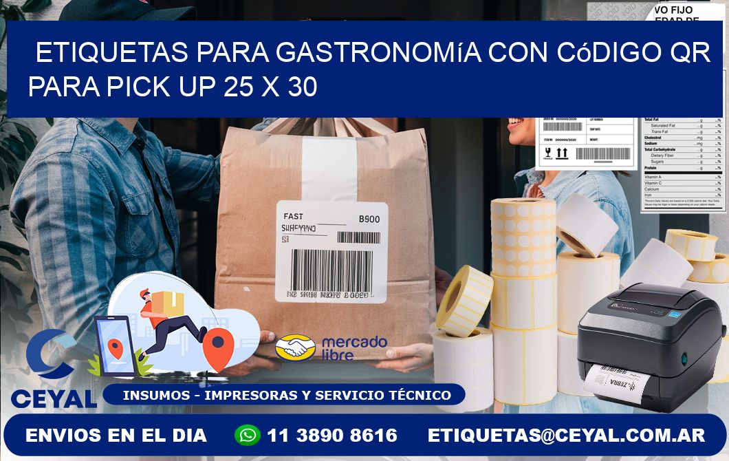 Etiquetas para gastronomía con código QR para pick up 25 x 30