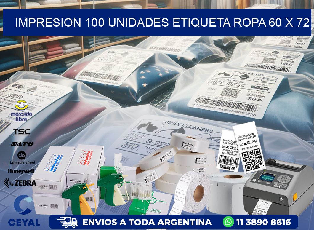 IMPRESION 100 UNIDADES ETIQUETA ROPA 60 x 72