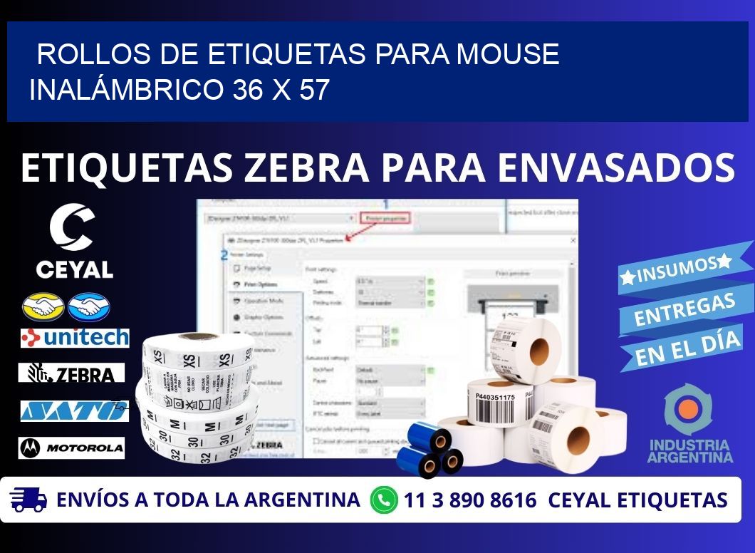 ROLLOS DE ETIQUETAS PARA MOUSE INALÁMBRICO 36 x 57