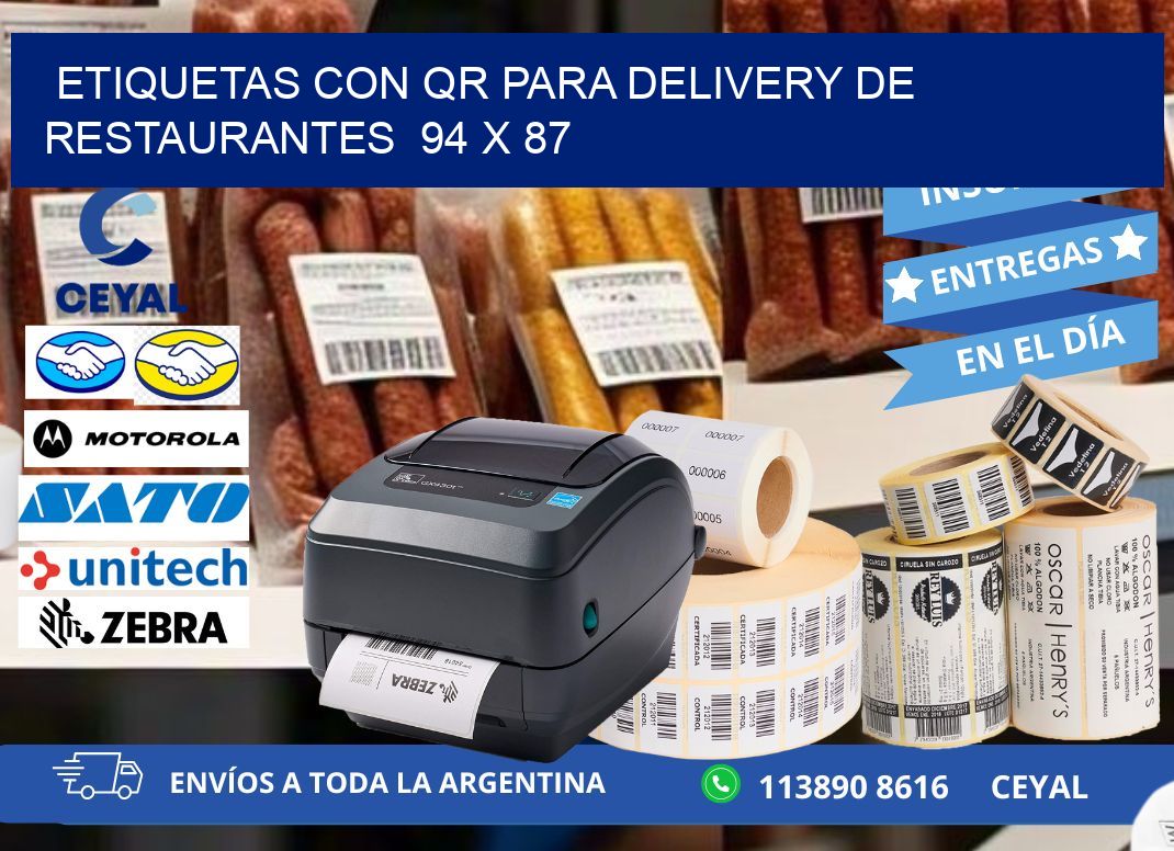 ETIQUETAS CON QR PARA DELIVERY DE RESTAURANTES  94 x 87