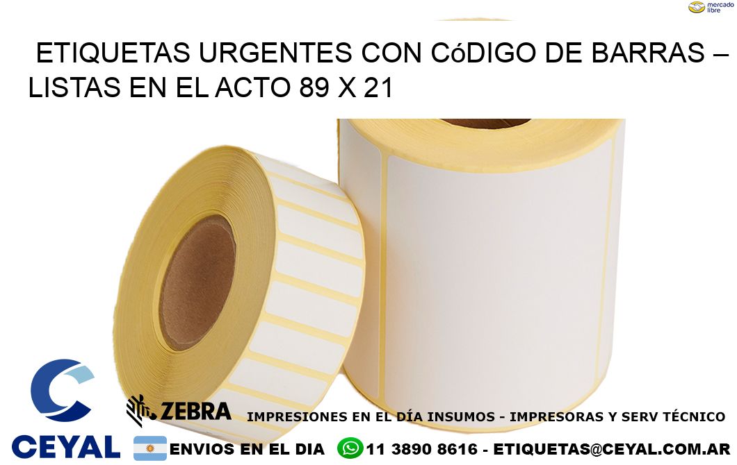 Etiquetas Urgentes con Código de Barras – Listas en el Acto 89 x 21