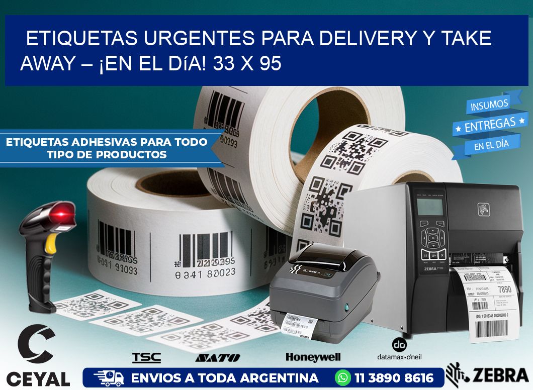 Etiquetas Urgentes para Delivery y Take Away – ¡En el Día! 33 x 95