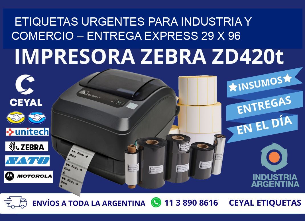 Etiquetas Urgentes para Industria y Comercio – Entrega Express 29 x 96
