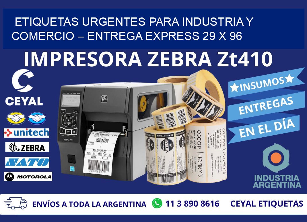 Etiquetas Urgentes para Industria y Comercio – Entrega Express 29 x 96