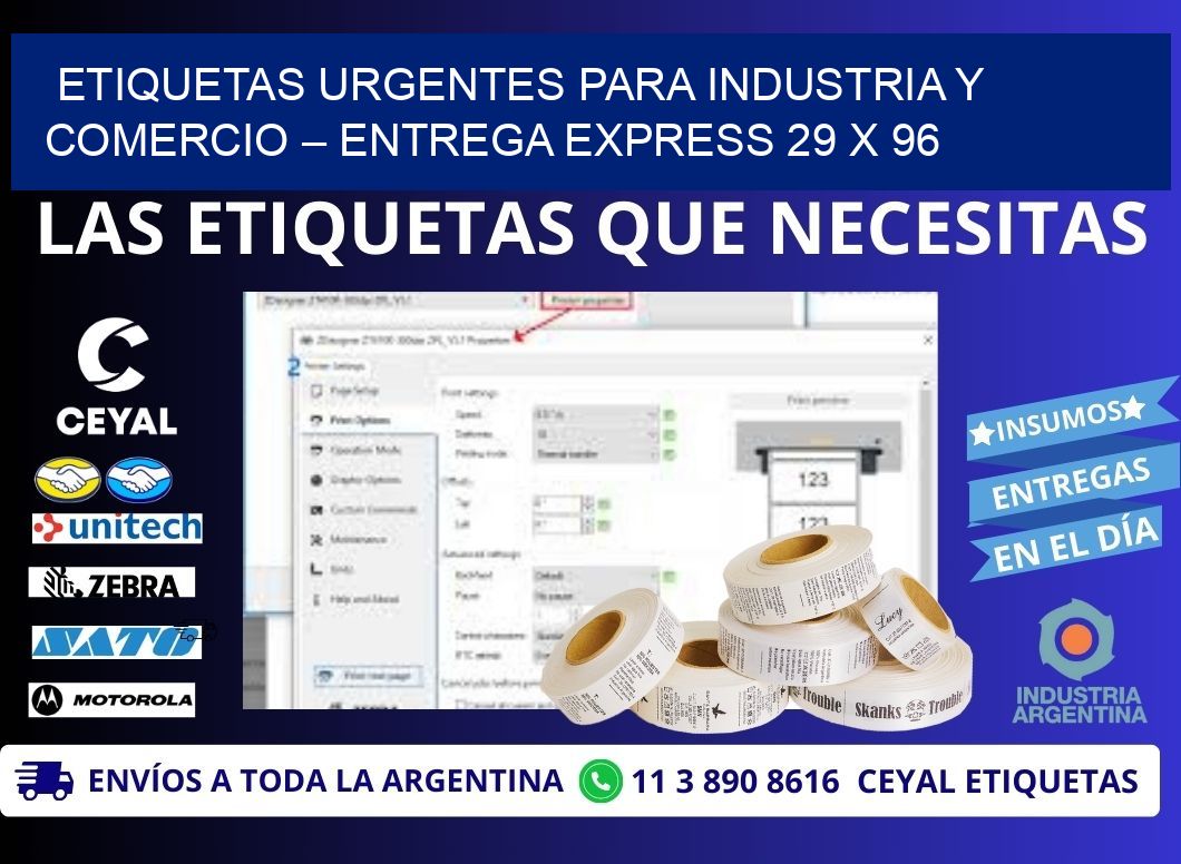 Etiquetas Urgentes para Industria y Comercio – Entrega Express 29 x 96