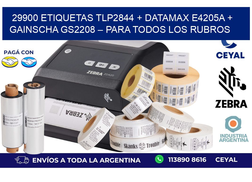 29900 ETIQUETAS TLP2844 + Datamax E4205A + Gainscha GS2208 – Para todos los rubros