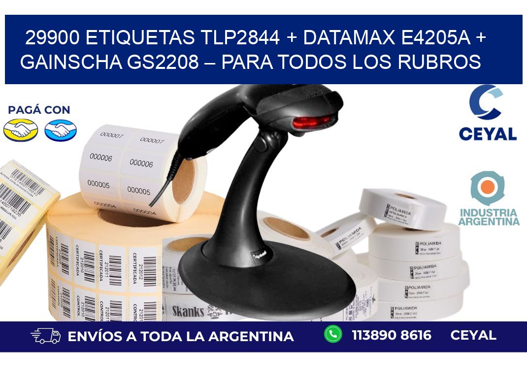 29900 ETIQUETAS TLP2844 + Datamax E4205A + Gainscha GS2208 – Para todos los rubros