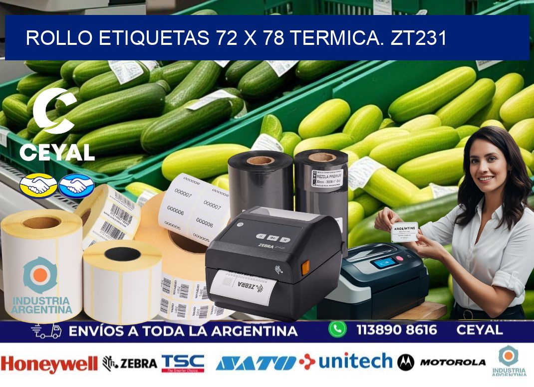 Rollo etiquetas 72 x 78 termica. zt231