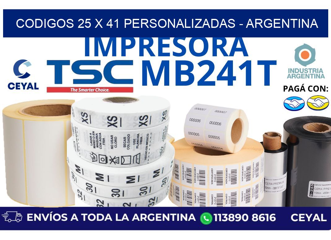 codigos 25 x 41 personalizadas - Argentina