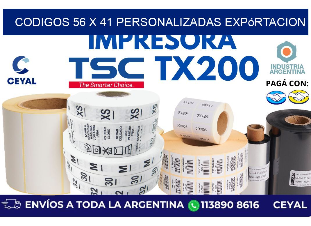 codigos 56 x 41 personalizadas expórtacion