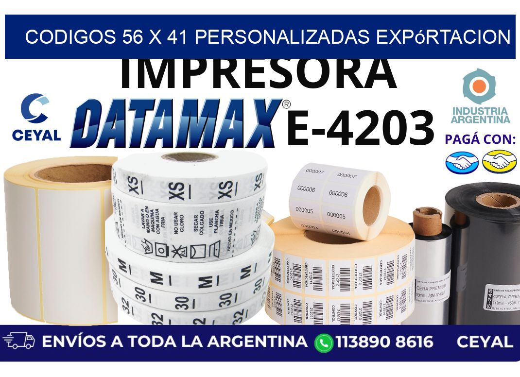 codigos 56 x 41 personalizadas expórtacion