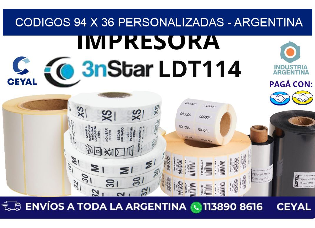codigos 94 x 36 personalizadas - Argentina