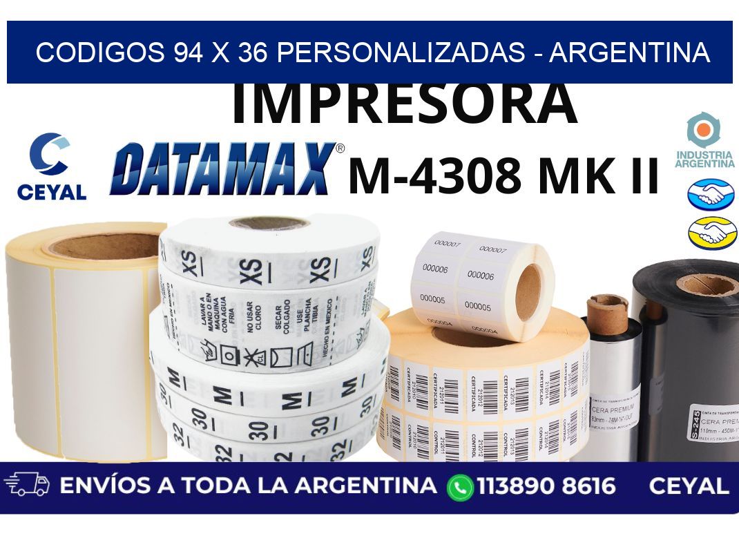 codigos 94 x 36 personalizadas - Argentina