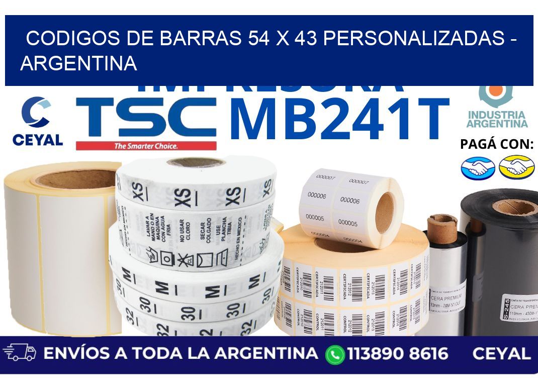 codigos de barras 54 x 43 personalizadas - Argentina