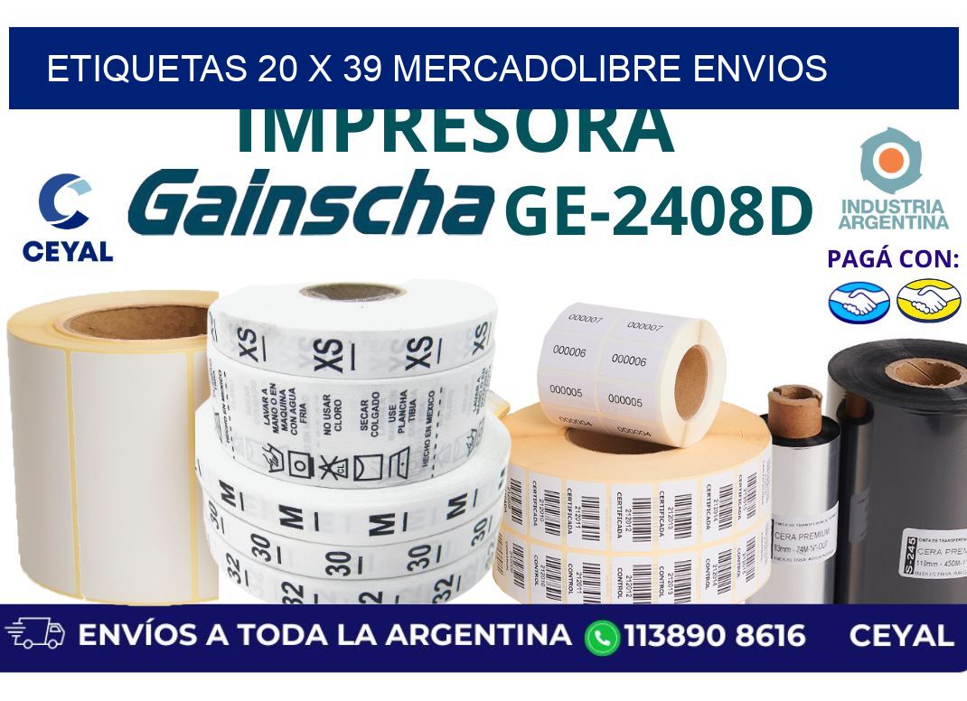 etiquetas 20 x 39 mercadolibre envios