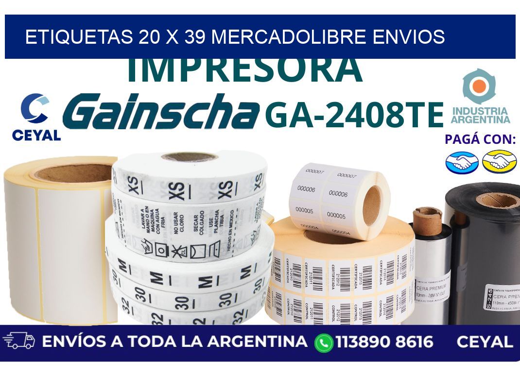 etiquetas 20 x 39 mercadolibre envios