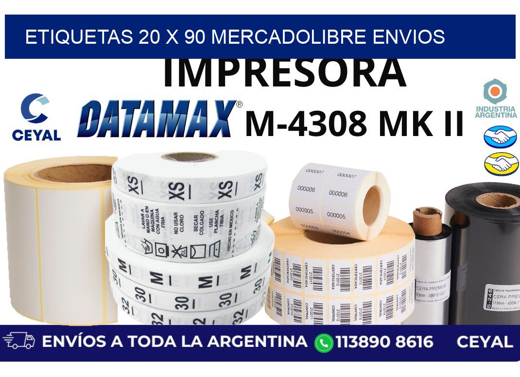 etiquetas 20 x 90 mercadolibre envios