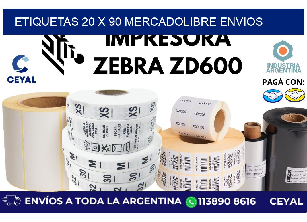 etiquetas 20 x 90 mercadolibre envios
