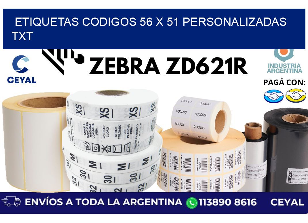 etiquetas codigos 56 x 51 personalizadas txt