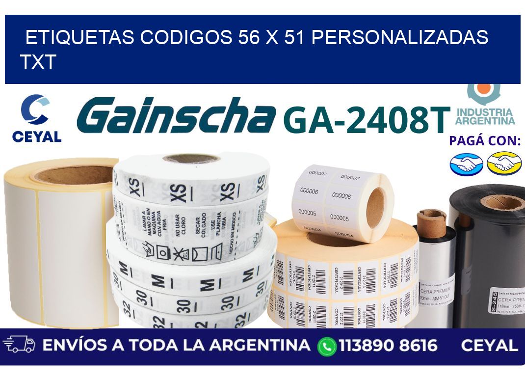 etiquetas codigos 56 x 51 personalizadas txt