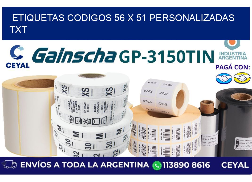 etiquetas codigos 56 x 51 personalizadas txt