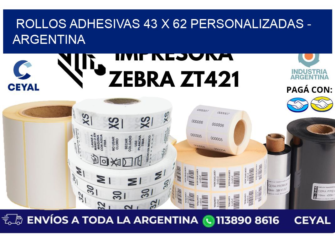 rollos adhesivas 43 x 62 personalizadas - Argentina