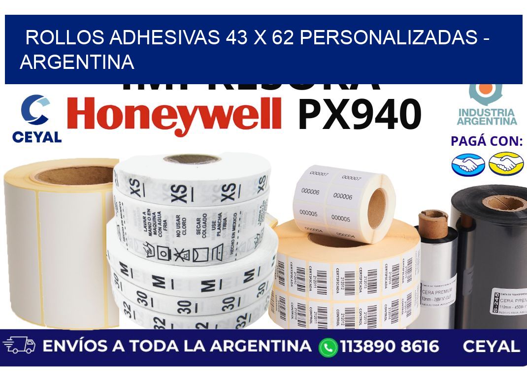 rollos adhesivas 43 x 62 personalizadas - Argentina