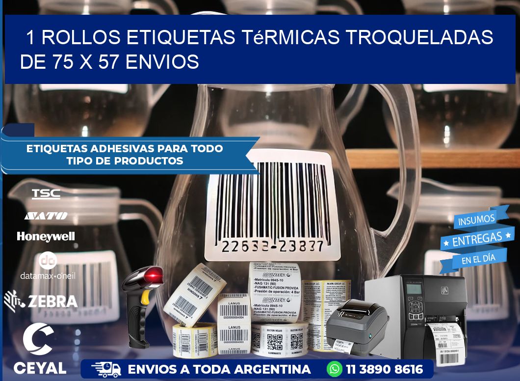 1 Rollos Etiquetas Térmicas Troqueladas De 75 x 57 ENVIOS