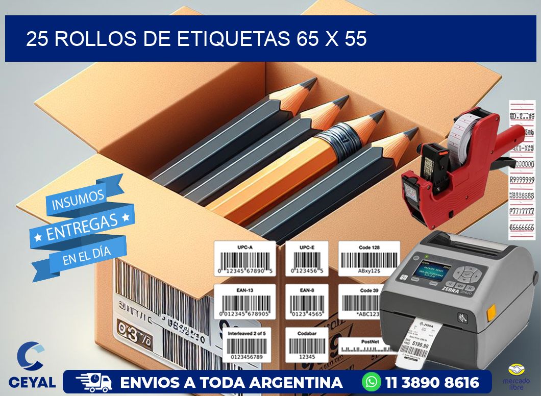 25 ROLLOS DE ETIQUETAS 65 x 55