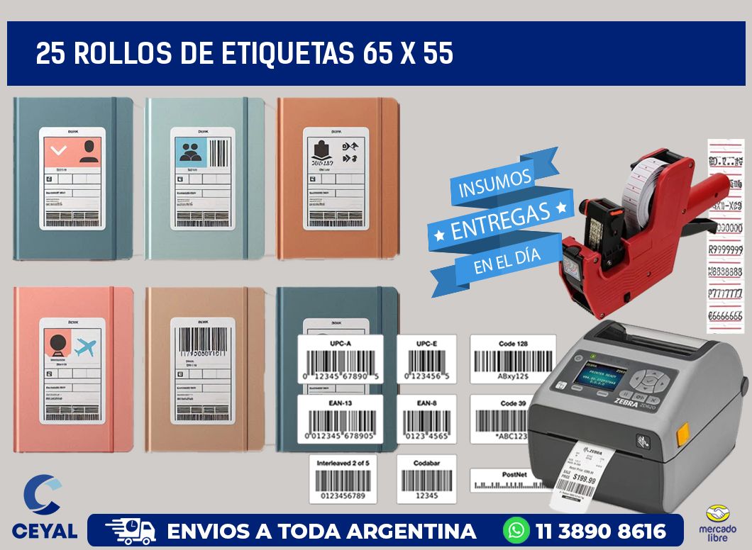 25 ROLLOS DE ETIQUETAS 65 x 55