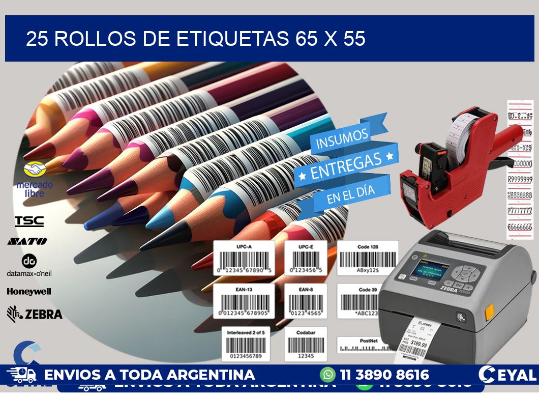 25 ROLLOS DE ETIQUETAS 65 x 55