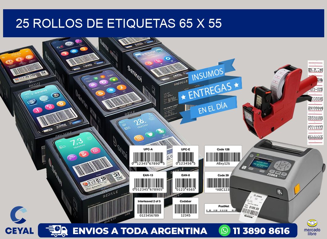 25 ROLLOS DE ETIQUETAS 65 x 55