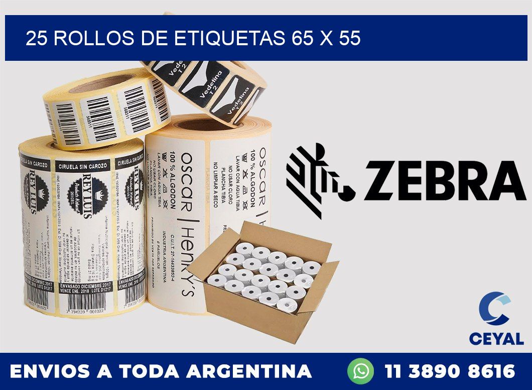 25 ROLLOS DE ETIQUETAS 65 x 55