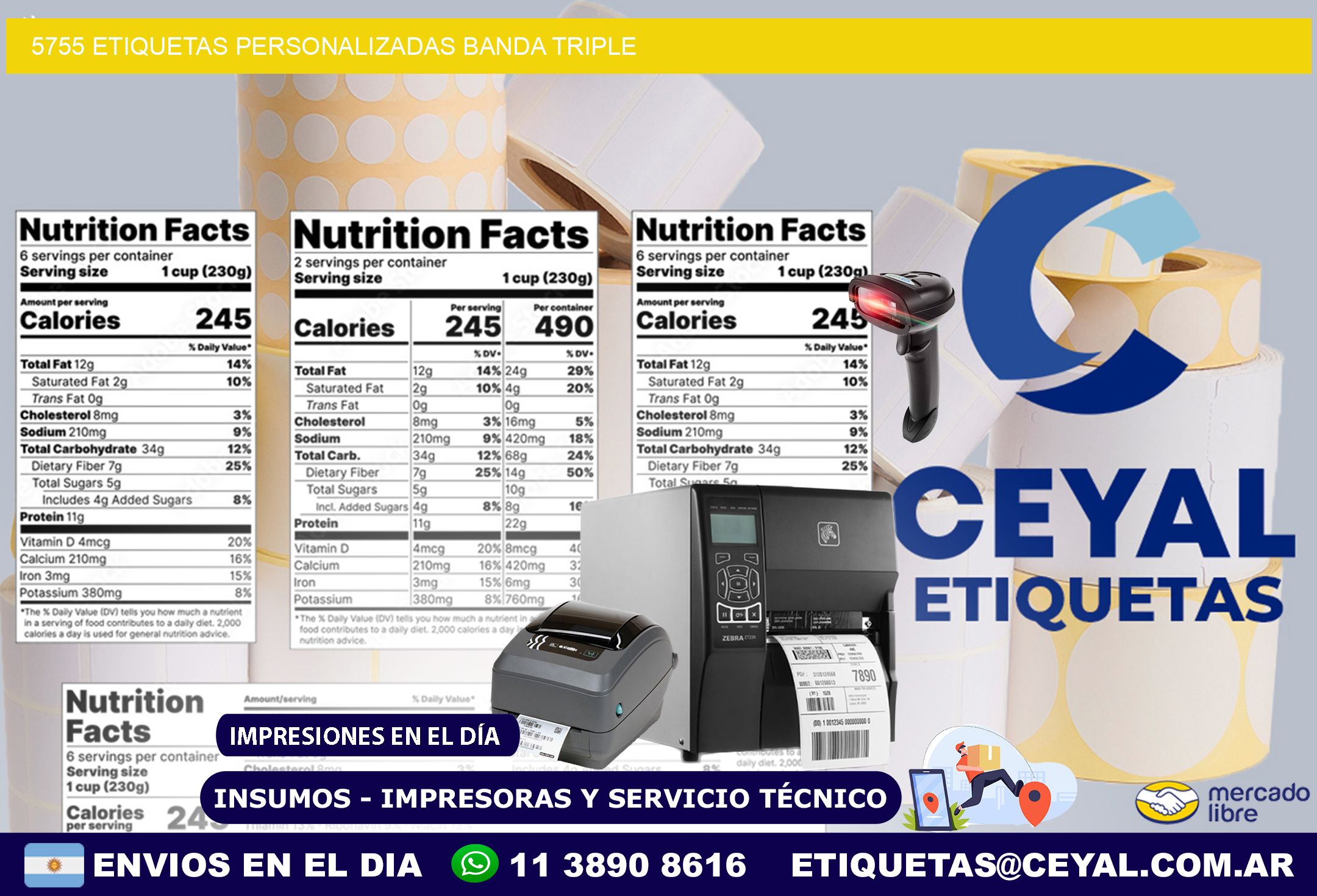 5755 Etiquetas personalizadas banda triple