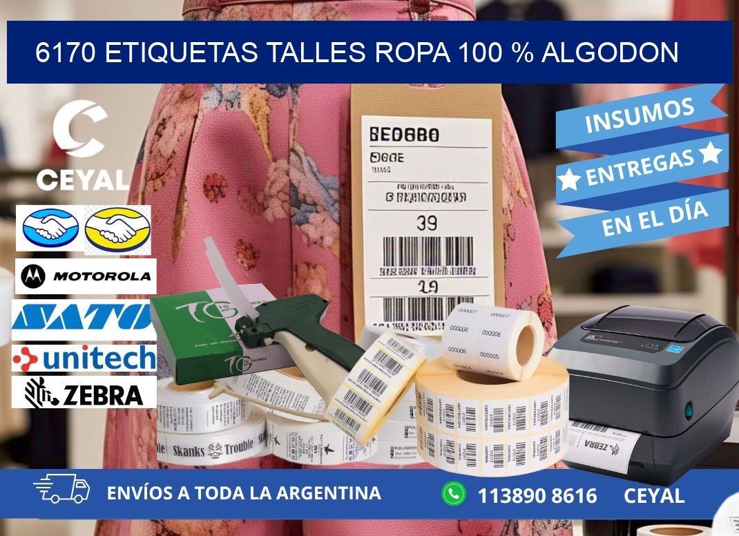 6170 ETIQUETAS TALLES ROPA 100 % ALGODON