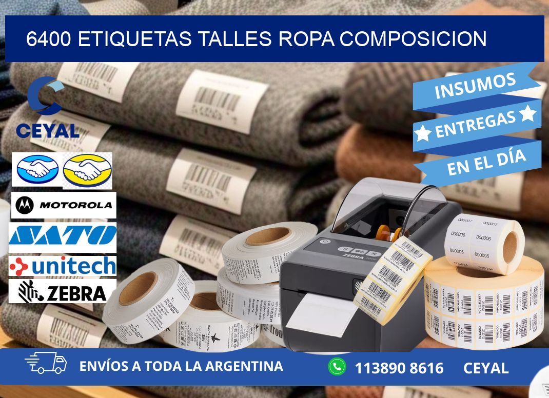 6400 ETIQUETAS TALLES ROPA COMPOSICION