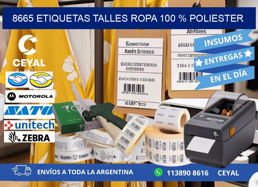 8665 ETIQUETAS TALLES ROPA 100 % POLIESTER