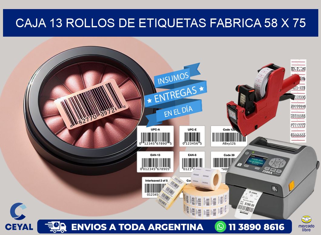 CAJA 13 ROLLOS DE ETIQUETAS FABRICA 58 x 75