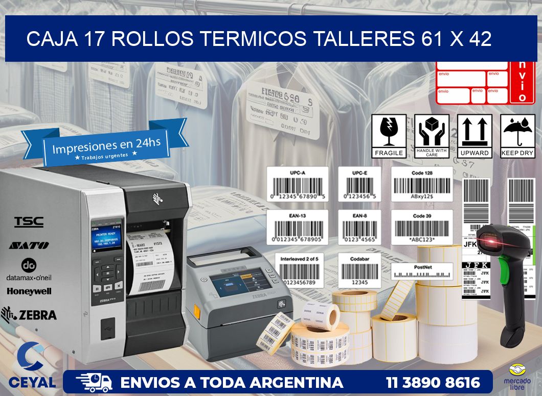 CAJA 17 ROLLOS TERMICOS TALLERES 61 x 42