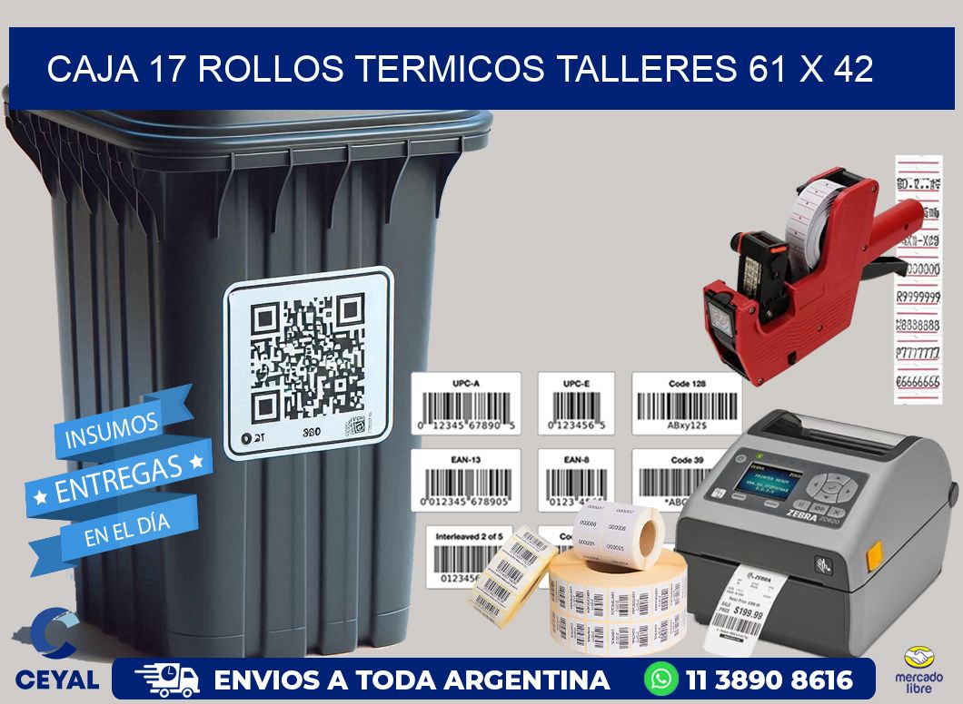 CAJA 17 ROLLOS TERMICOS TALLERES 61 x 42