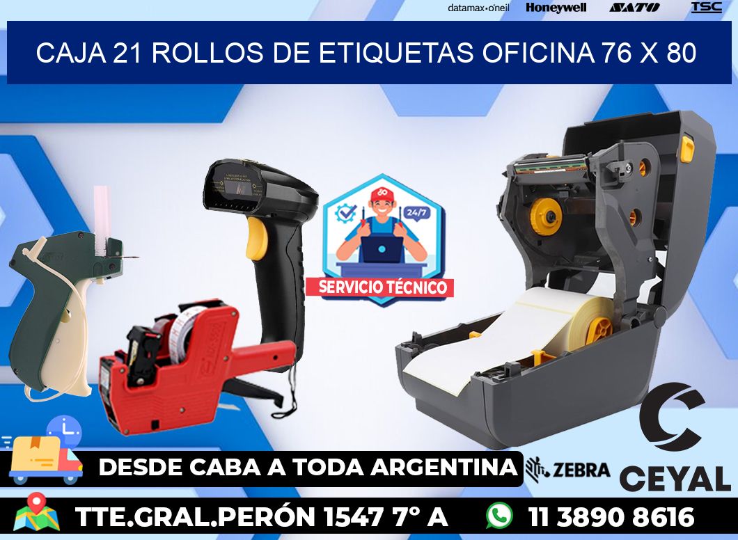 CAJA 21 ROLLOS DE ETIQUETAS OFICINA 76 x 80