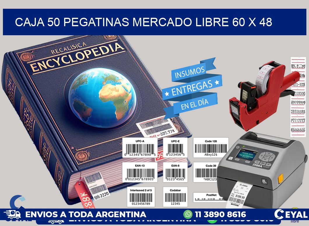 CAJA 50 PEGATINAS MERCADO LIBRE 60 x 48