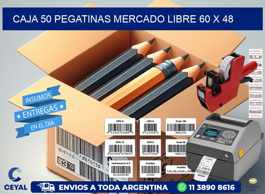 CAJA 50 PEGATINAS MERCADO LIBRE 60 x 48