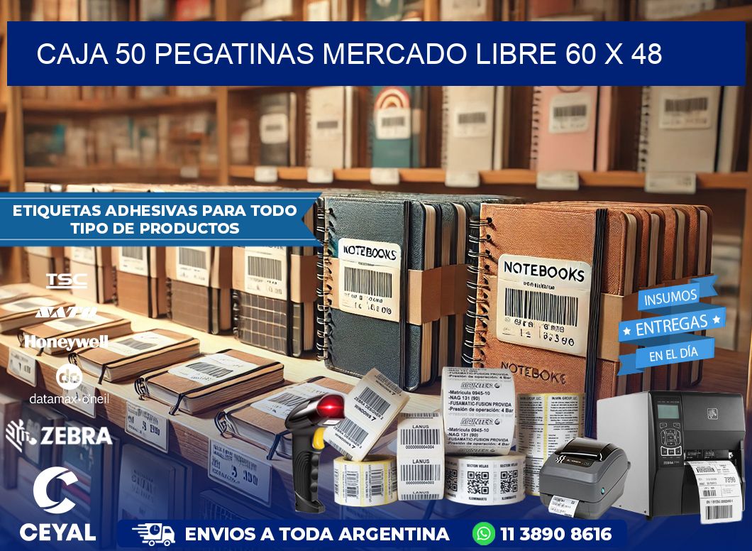 CAJA 50 PEGATINAS MERCADO LIBRE 60 x 48