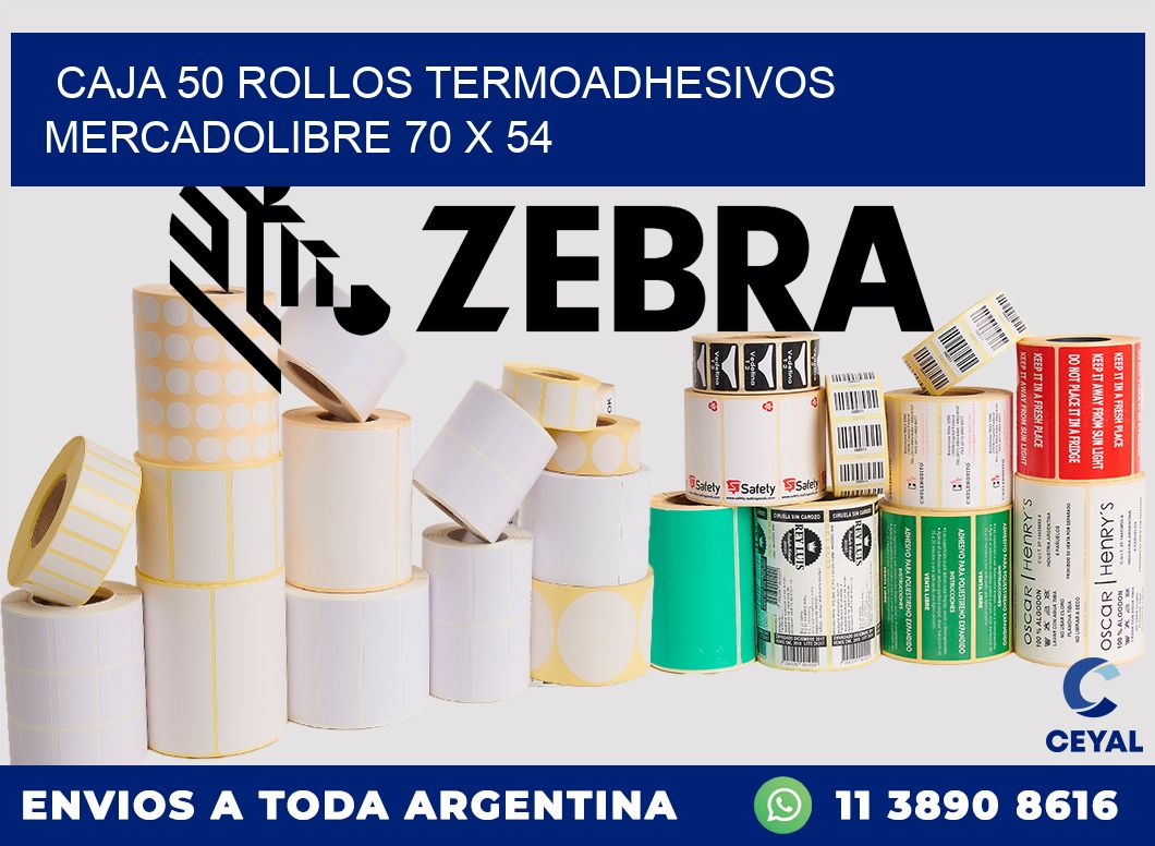 CAJA 50 ROLLOS TERMOADHESIVOS MERCADOLIBRE 70 x 54