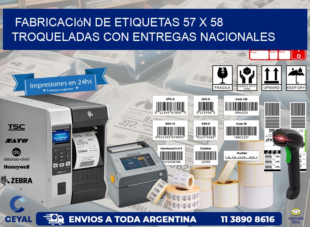 Fabricación de etiquetas 57 x 58 troqueladas con entregas nacionales