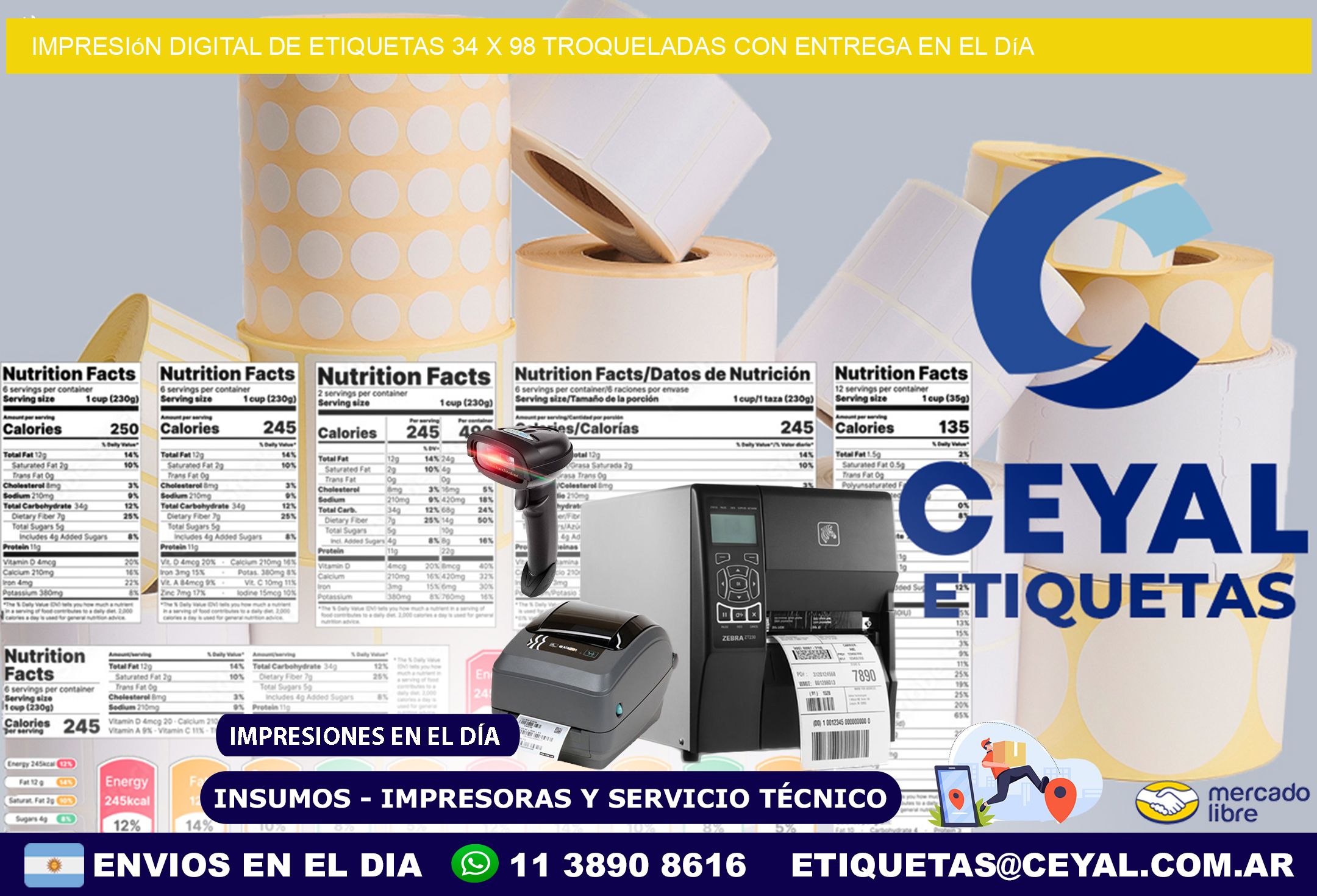 Impresión digital de etiquetas 34 x 98 troqueladas con entrega en el día