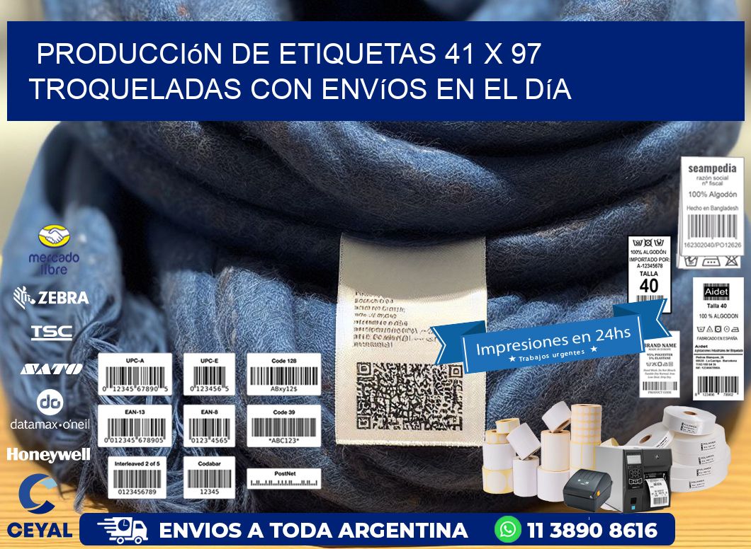Producción de etiquetas 41 x 97 troqueladas con envíos en el día